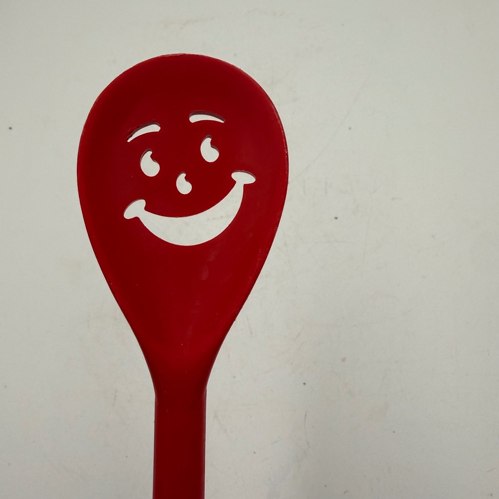 Vintage Kool-Aid Man Red Plastic Mixing Spoon Smiley Face Collectible Utensil